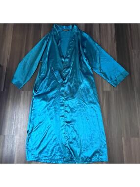 Alexander Del Rossa Satin Robe Teal Blue Long Belt Men's Size XL